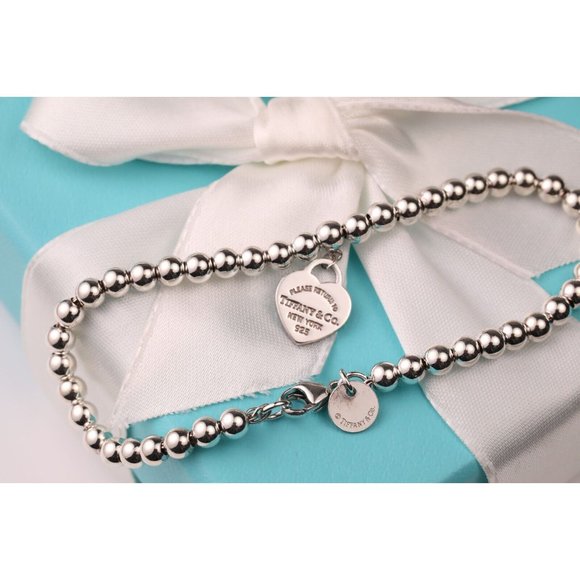 Tiffany & Co. Return to Tiffany Mini Blue Heart Tag Sterling Bead Bracelet - Picture 4 of 5